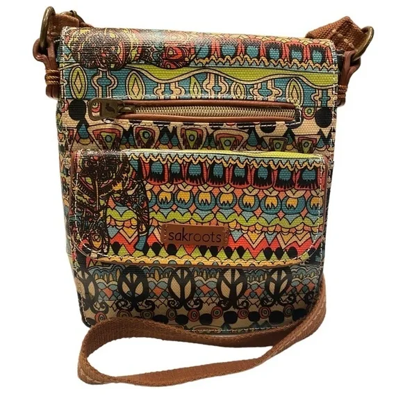 Sakroots Boho Festival Coated Canvas Small Flap Messenger Crossbody Bag Purse - Picture 3 of 16